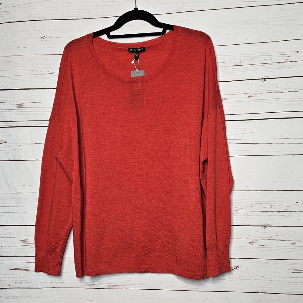 Eileen Fisher Bateau Neck Merino Wool Boxy Sweater